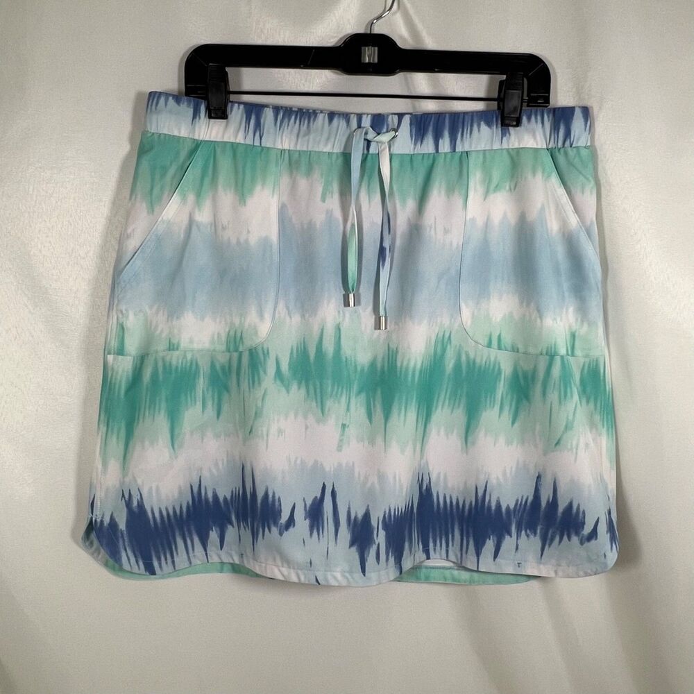Chico’s Zenergy Pull On Activewear Golf Tennis Skort Blue Green White Size 10
